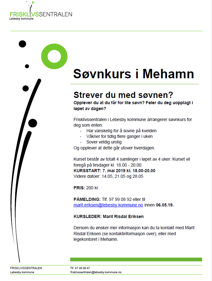 Plakat søvnkurs Mehamn 2019